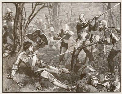 Der Tod des Königsmachers in der Schlacht von Barnet, ca. 1880, Illustration aus Cassells Illustrierter Geschichte Englands von English School